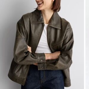 Quince 100% Leather Oversized Bomber Jacket - Distressed Brown